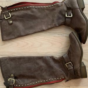 Steve Madden Knee-high boots w/ studded red zipper